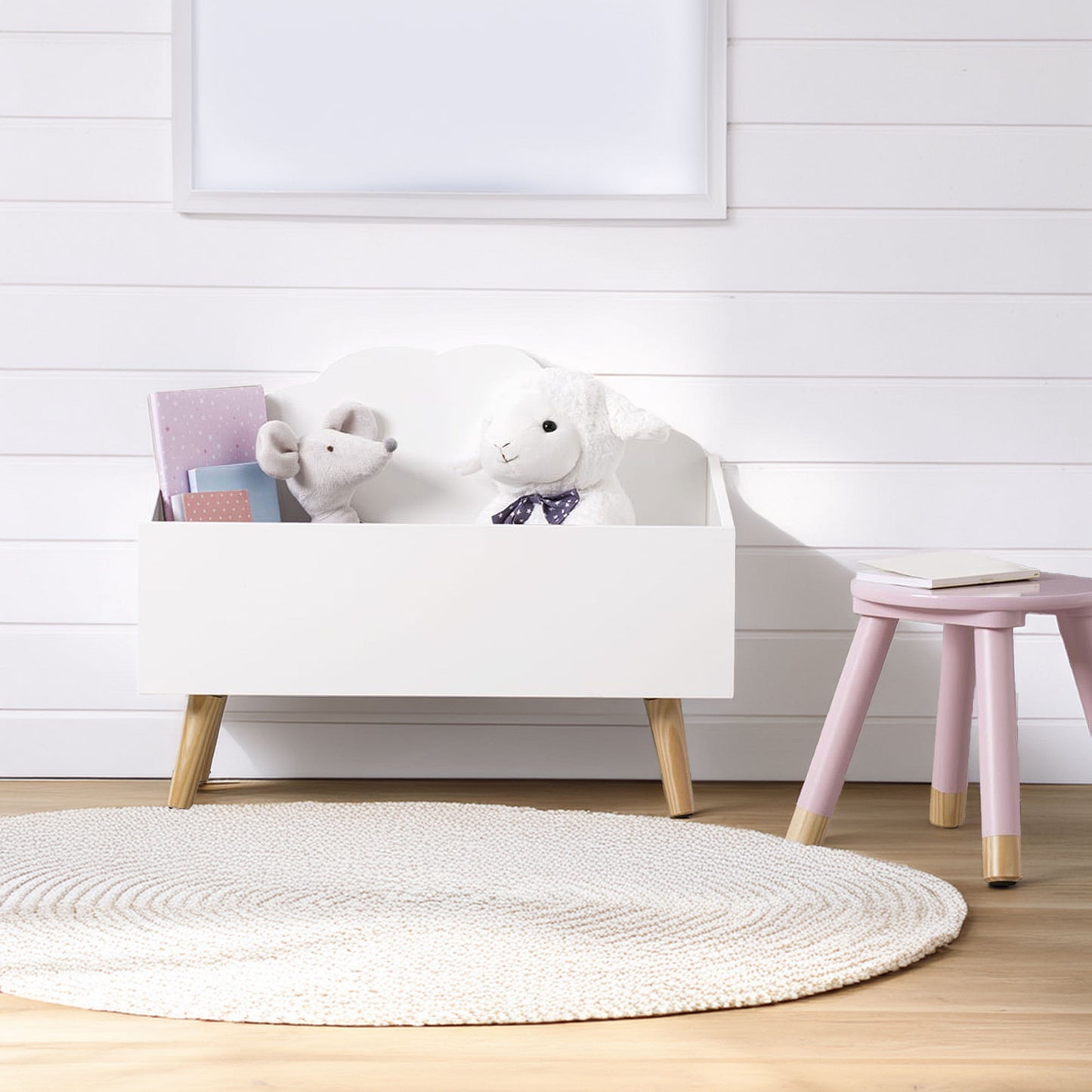 Wellhome Baúl Infantil Nube Blanco, Ideal Para Juguetes, 58x28x45,5cm_2