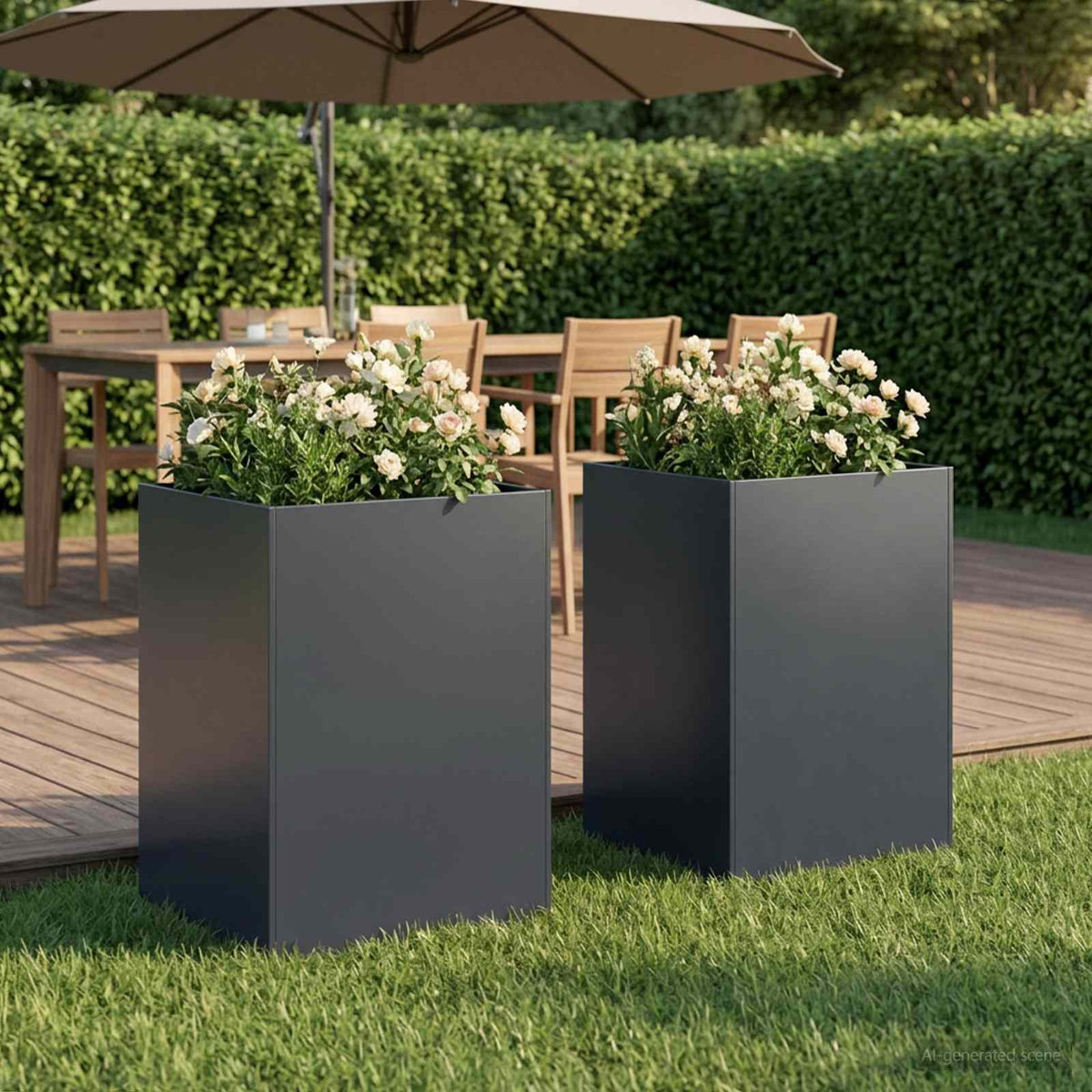 Macetero De Jardín 2 Uds. Gris Antracita 40 X 40 X 75 Cm_1
