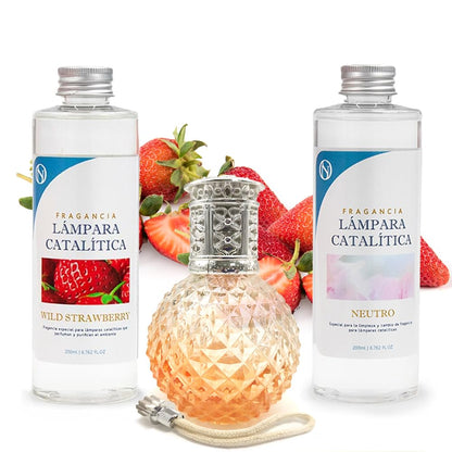 Pack Lámpara Catalítica Orange Diamonds + Fragancia Wild Strawberry 500ml + Limpiador Neutro 200ml + Mecha Repuesto_0
