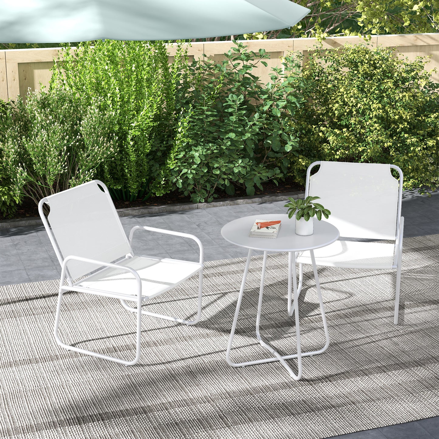 Outsunny Conjunto De Muebles De Jardín Con Marco De Acero Y Reposabrazos Blanco_1