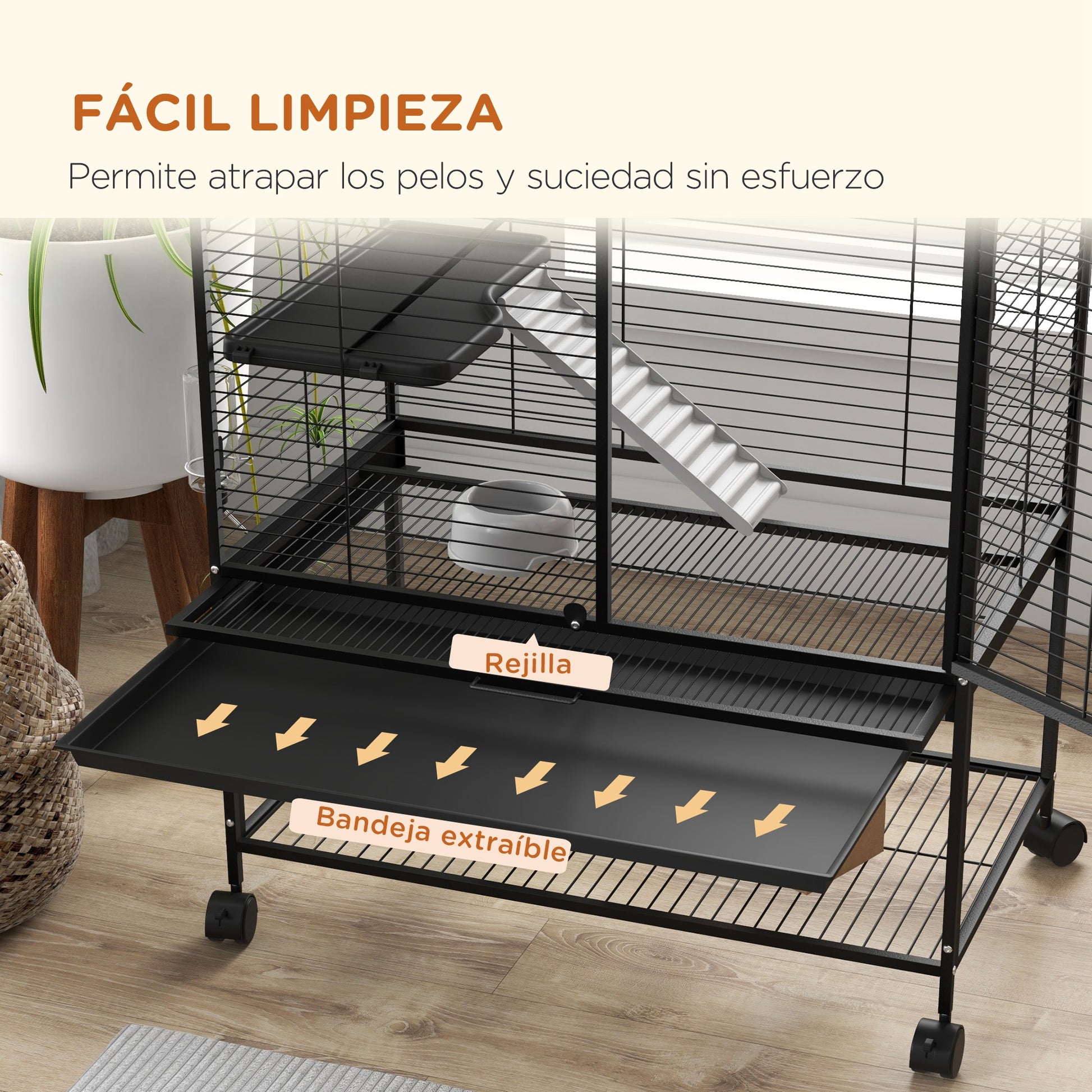 Pawhut Jaula Para Animales Pequeños De 4 Niveles Con Ruedas 78x45,5x136 Cm Negro_3