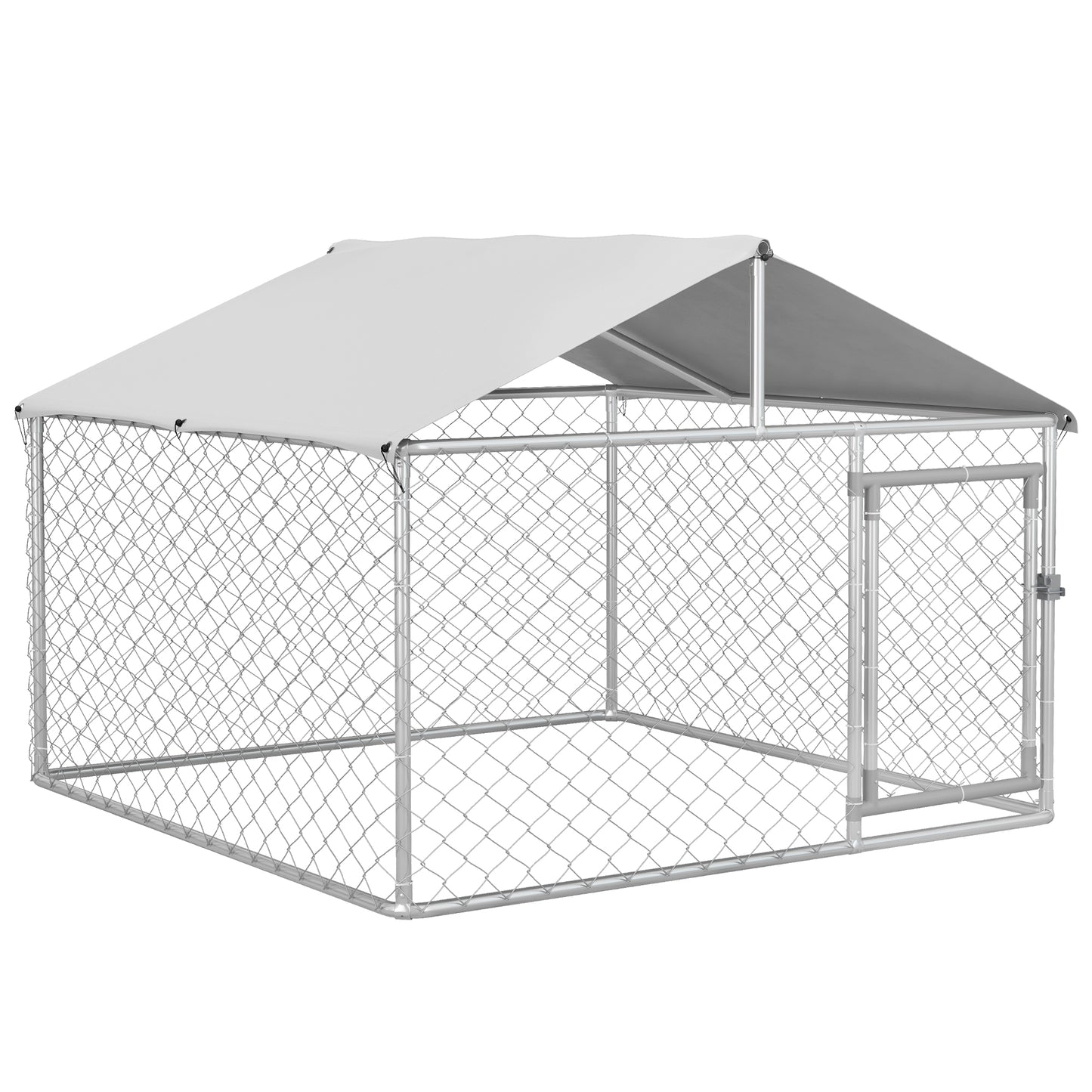 Pawhut Perrera De Acero Con Toldo Impermeable Y Anti-uv 200x200x150 Cm Plata_0