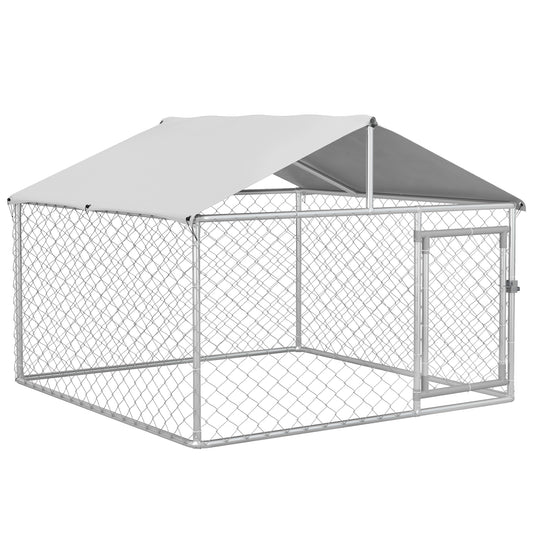 Pawhut Perrera De Acero Con Toldo Impermeable Y Anti-uv 200x200x150 Cm Plata_0