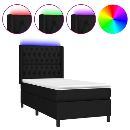 Cama Box Spring Colchón Y Luces Led Tela Negro 90x200 Cm / Vetonek_0