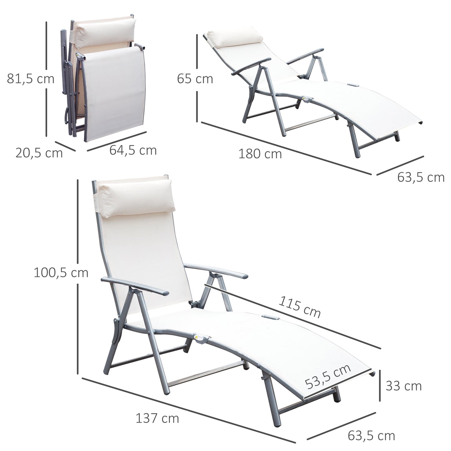 Outsunny Set De 2 Tumbonas Plegables Con Respaldo Ajustable 137x63,5x100,5 Cm_2