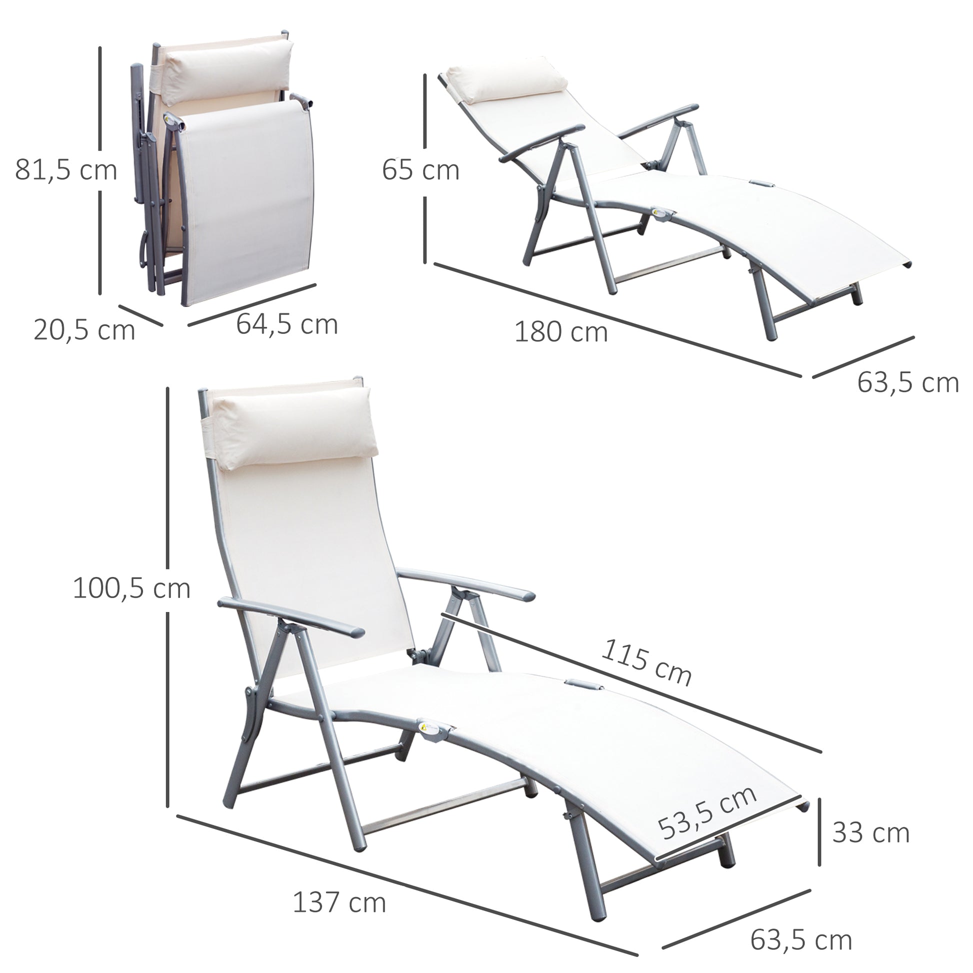 Outsunny Set De 2 Tumbonas Plegables Con Respaldo Ajustable 137x63,5x100,5 Cm_2