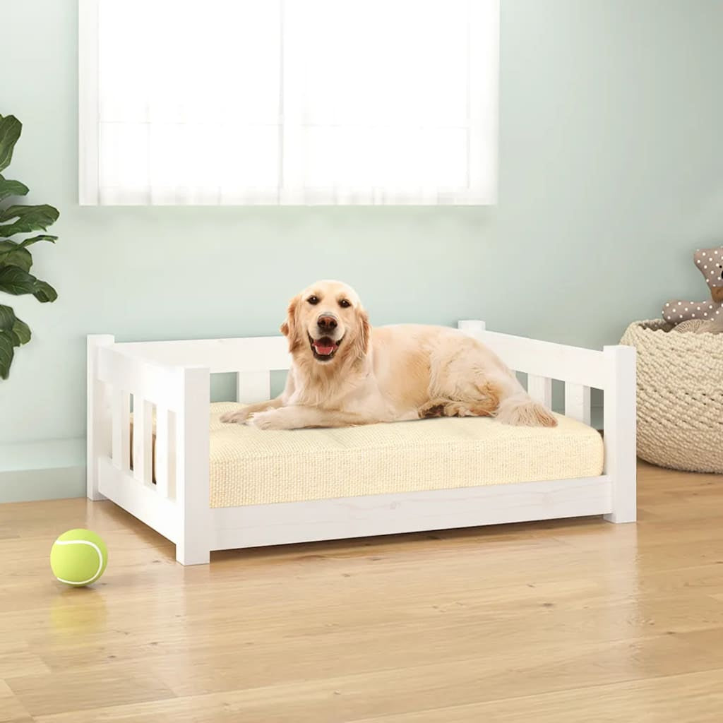 Vidaxl Cama Para Perros Madera Maciza De Pino Blanca 75,5x55,5x28 Cm_1