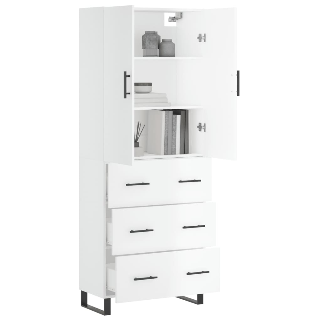 Aparador Alto Madera Contrachapada Blanco Brillo 69,5x34x180 Cm_2