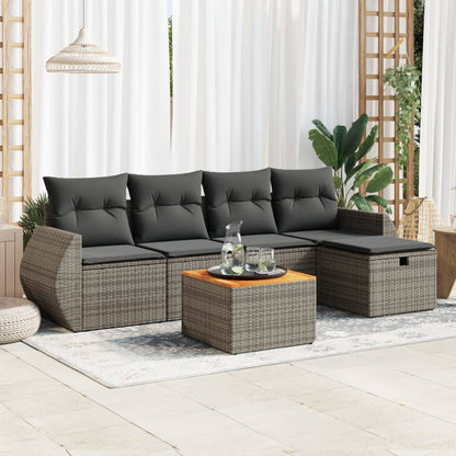 Set De Muebles De Jardín 6 Pzas Y Cojines Ratán Sintético Gris / Vetonek_4