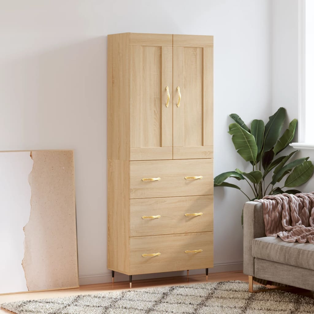 Aparador Alto Madera Contrachapada Color Roble 69,5x34x180 Cm_0