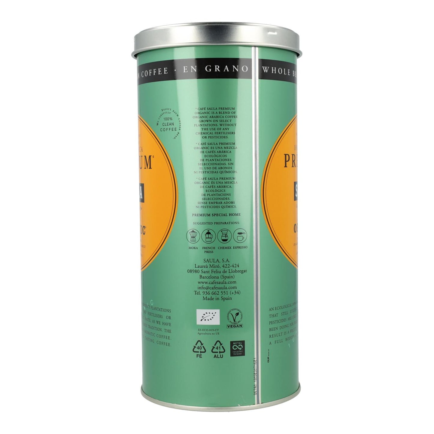 Embalagem com 2 grãos de café Saula Premium ECO 500g