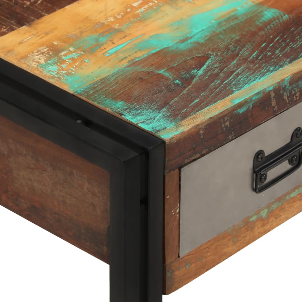 Mesa De Centro 3 Cajones Madera Maciza Reciclada 100x50x35 Cm_3