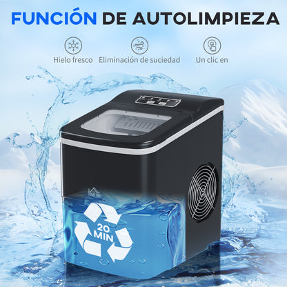 Homcom Máquina De Hielo 12 Kg/24h 9 Cubitos De Hielo En 8 Minutos Negro_5