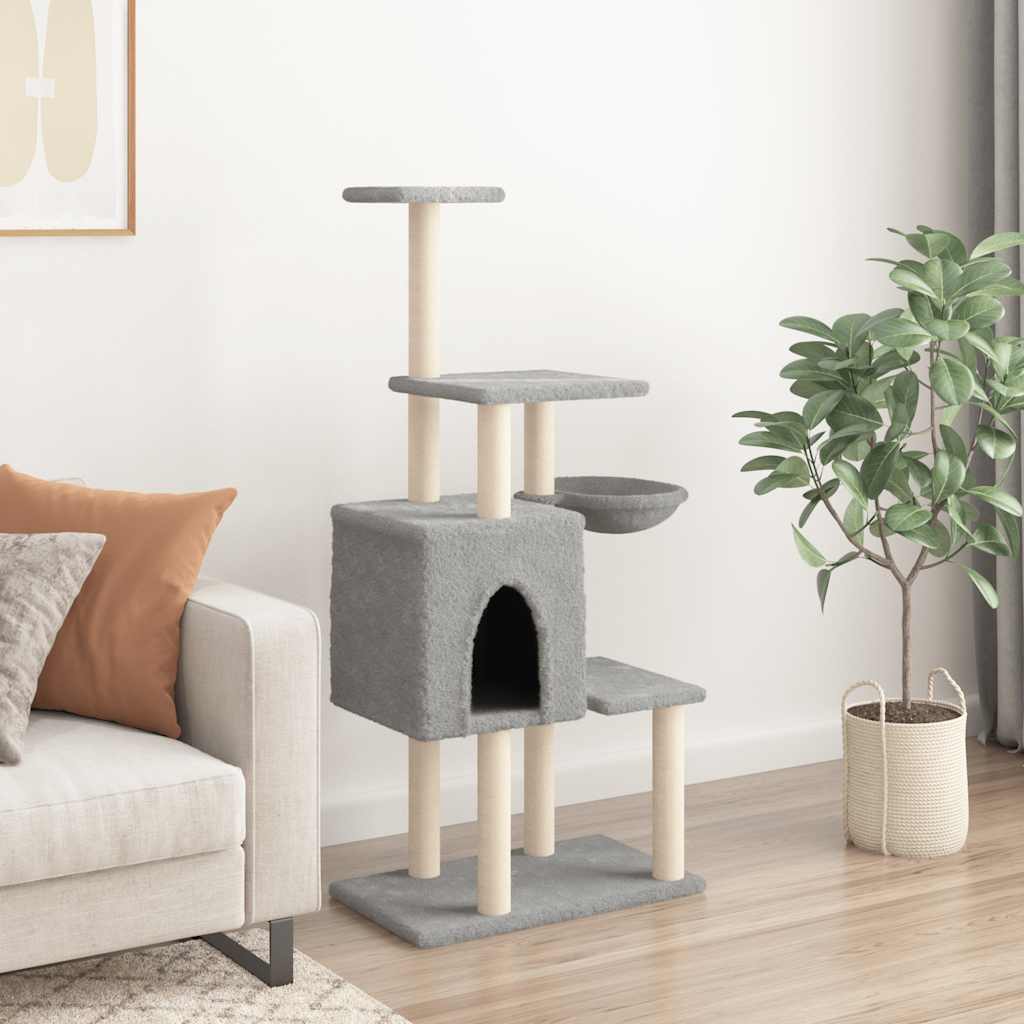 Rascador Para Gatos Con Postes De Sisal Gris Claro 131 Cm_2