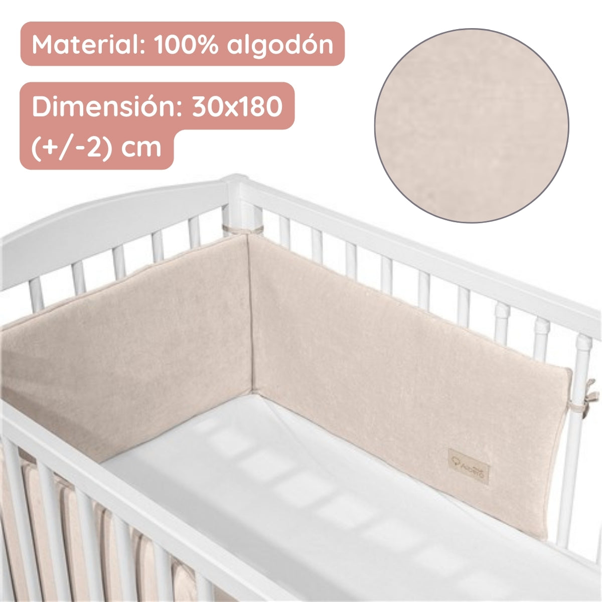 Chichonera Para Cuna 180x30 Velour Algodón Beige_3