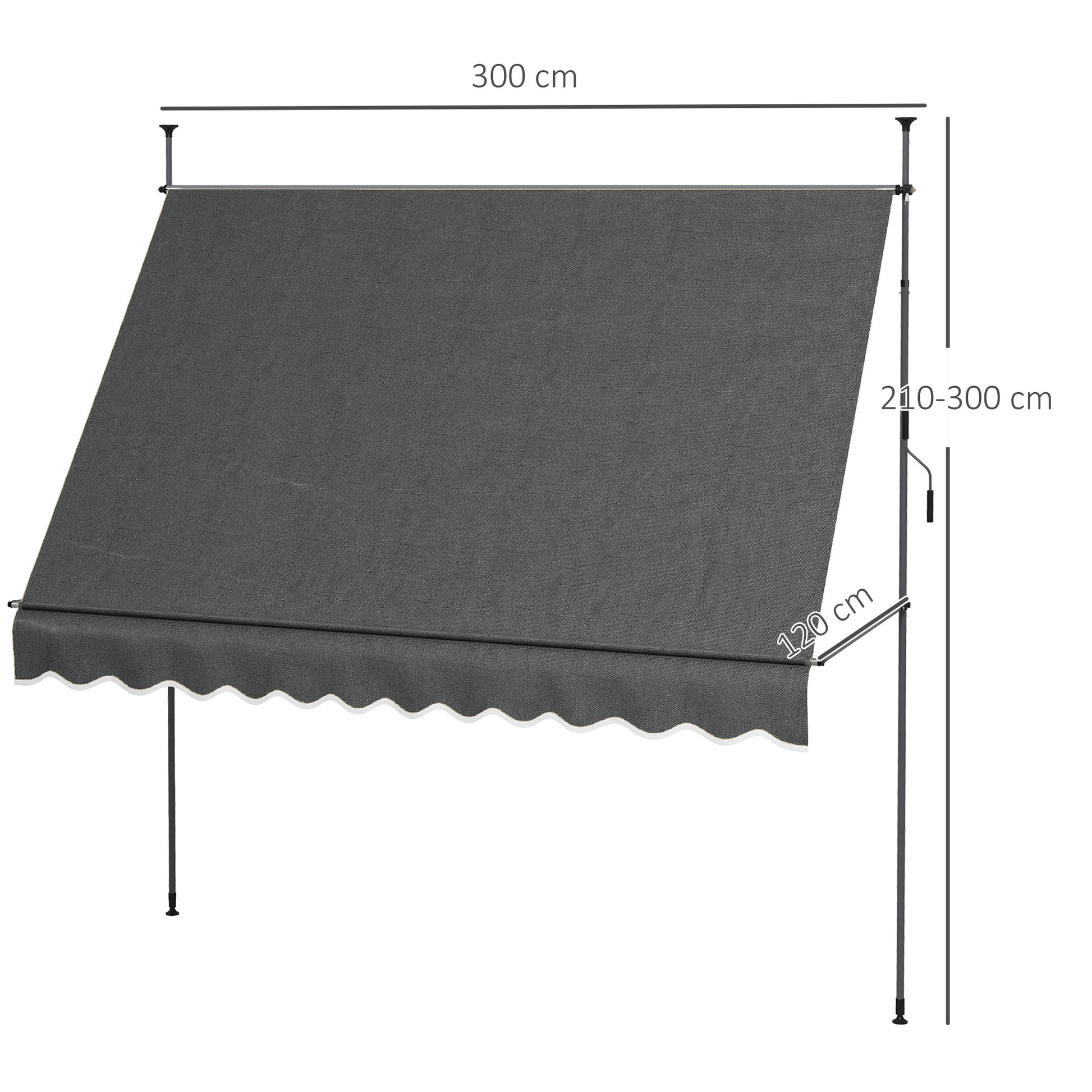 Outsunny Toldo Manual Retráctil 300x120x210-300 Cm Con Manivela Gris Oscuro_2