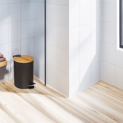 Wellhome Cubo Pedal 3l Tapa Bambú Moderno Negro_2