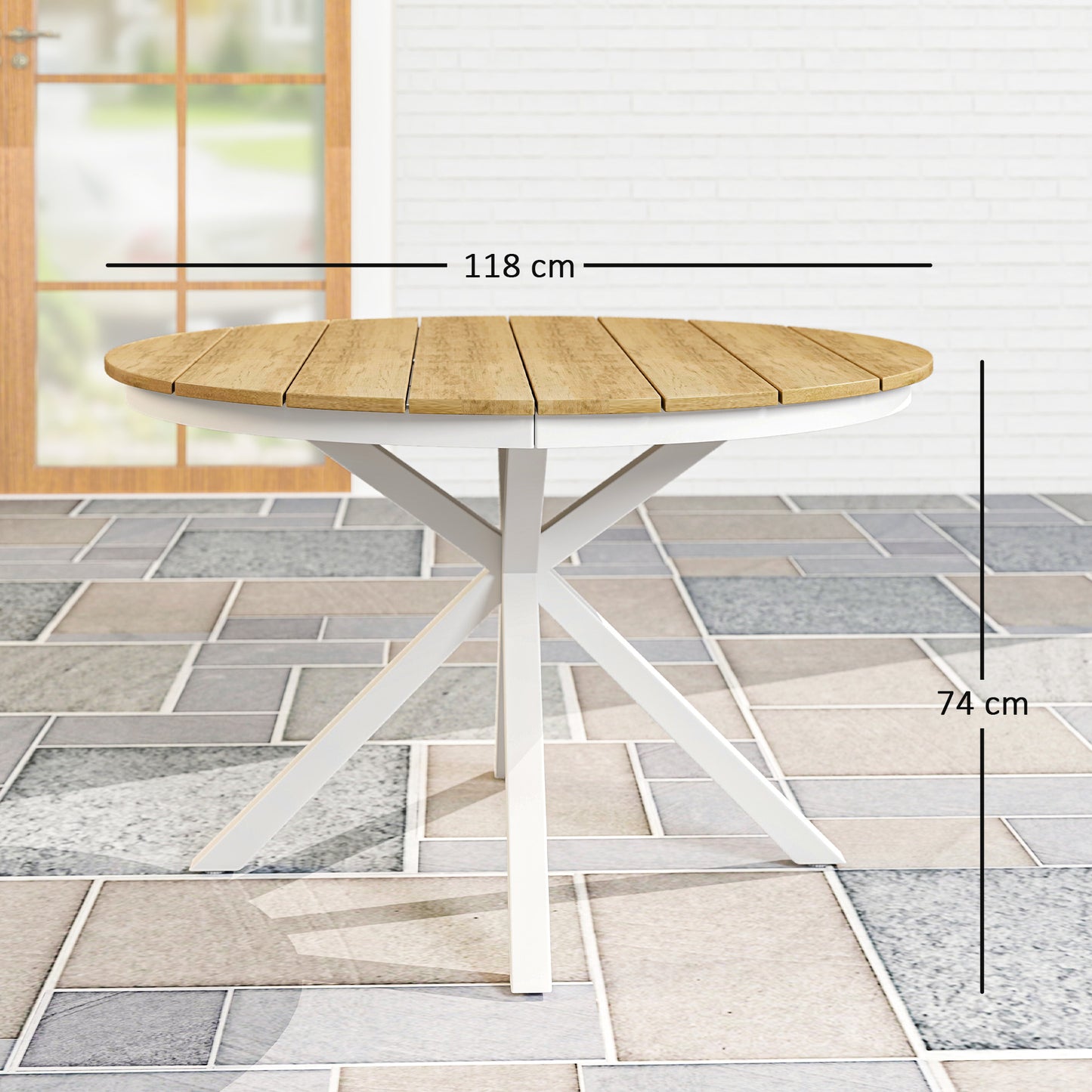 Outsunny Mesa De Jardín Redonda Ø118x74 Cm Con Estructura De Aluminio Teca_2