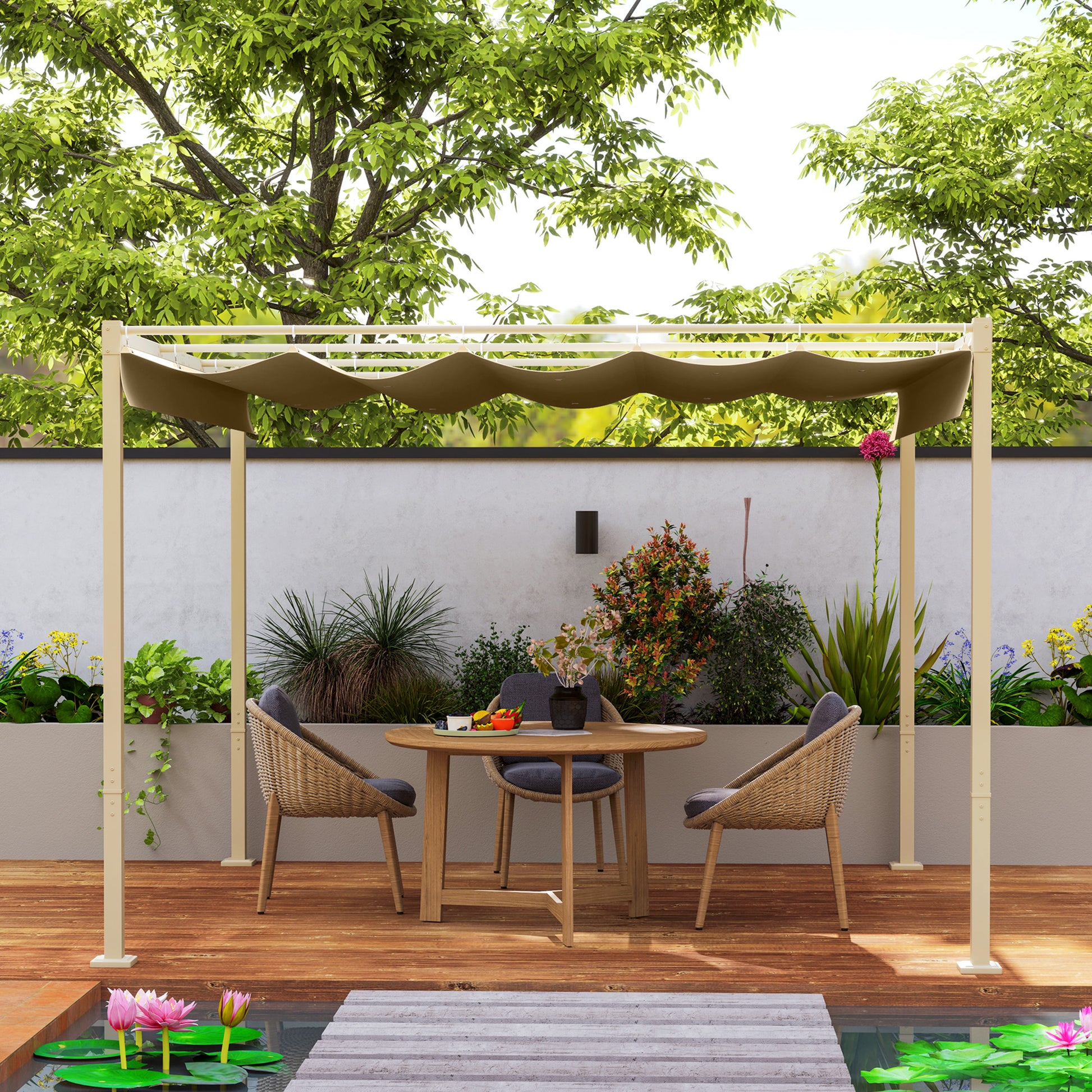 Outsunny Pérgola Con Techo Retráctil Pérgola De 3x3 M Con Cierre Magnético Caqui_3