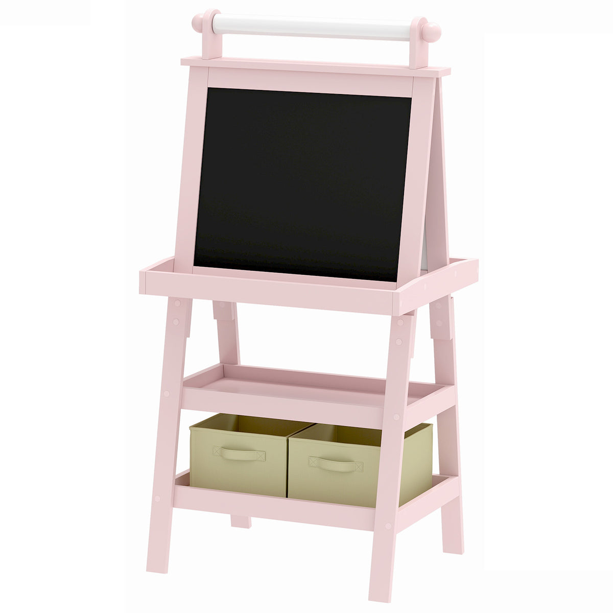 Aiyaplay Pizarra Infantil Caballete 3 En 1 Con Rollo De Papel Y Cestas Rosa_0