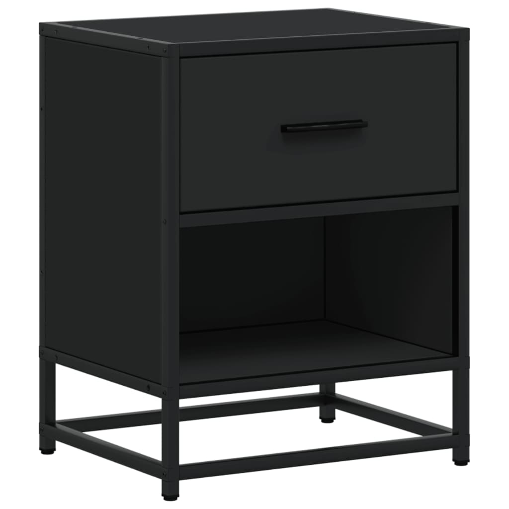 Mesita De Noche Madera Ingeniería Negro 40x31x50 Cm_0