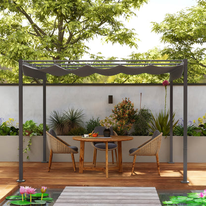 Outsunny Pérgola Con Techo Retráctil Pérgola De 3x3 M Con Cierre Magnético Gris_4