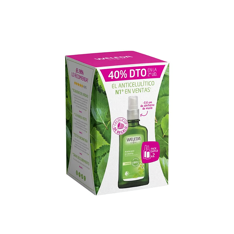 Óleo anticelulítico de bétula duplo 2x100 ml + oferta Celulicup Weleda