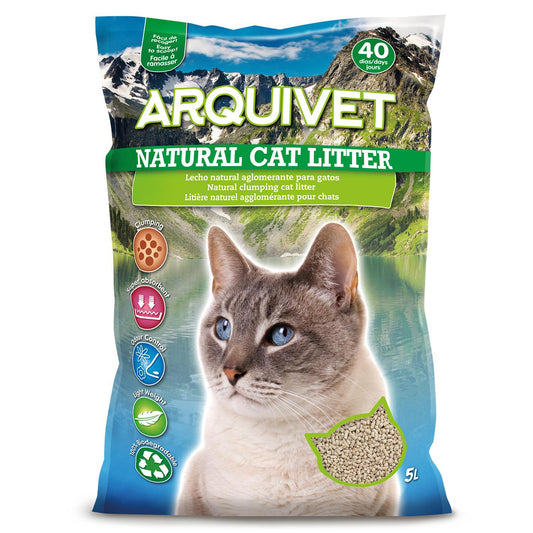 Areia aglomerante mista Areia Natural para Gatos Arquivet 5 L