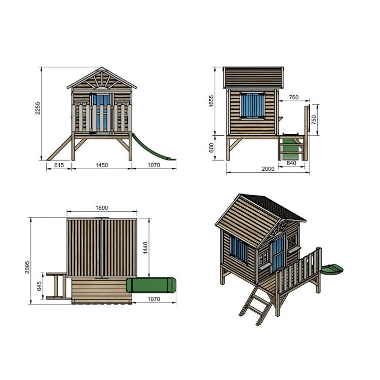 Casita Infantil De Madera Por Paneles Masgames Visby Elevada 60 Cm Verde._5