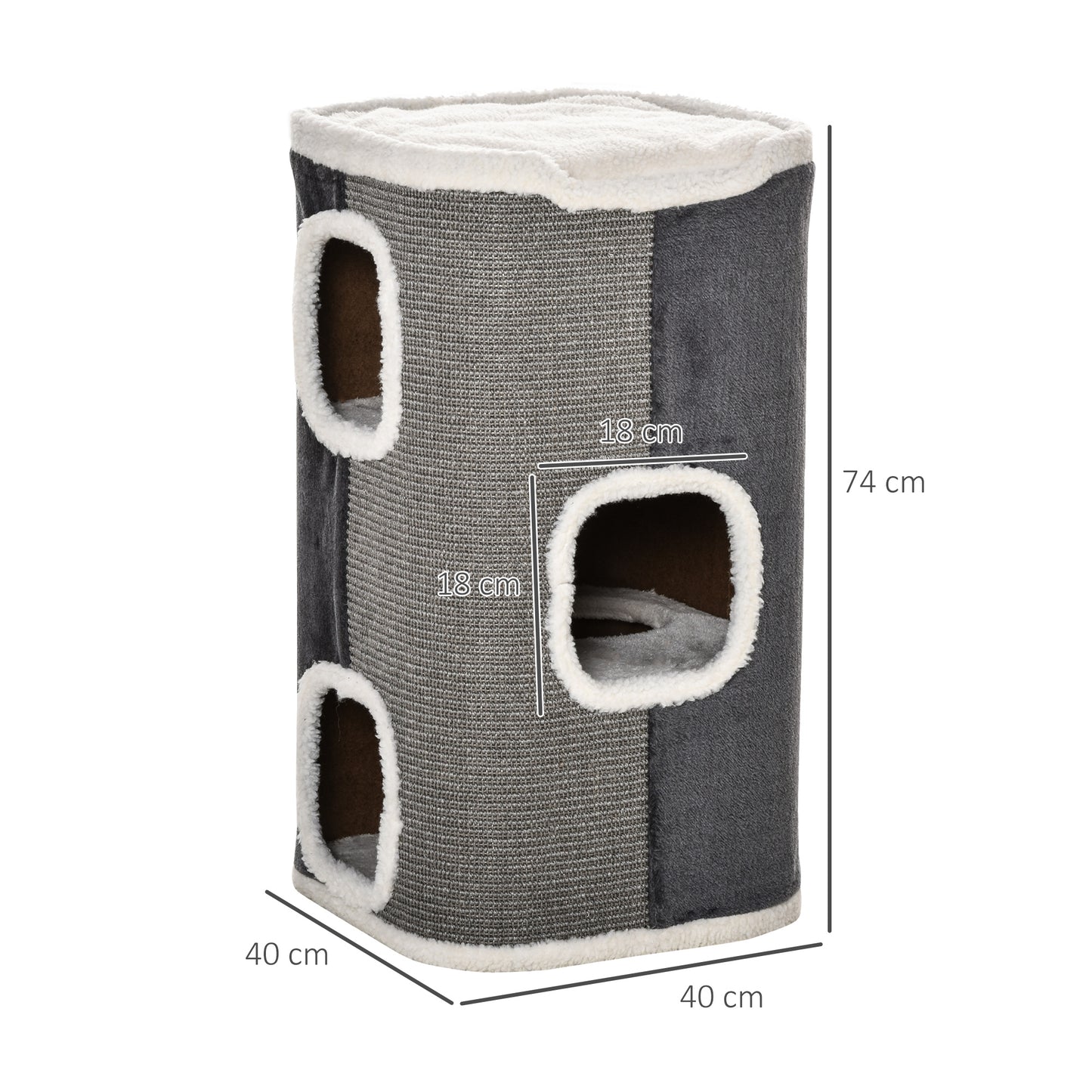 Pawhut Barril Rascador Para Gatos 74 Cm Con 3 Cuevas De Sisal Felpa Y Plataforma_2