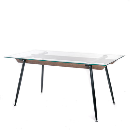 Mesa Comedor Salón Estructura Metal Y Madera Tapa Cristal 6 Personas Industrial Vintage 160x80xh75_1