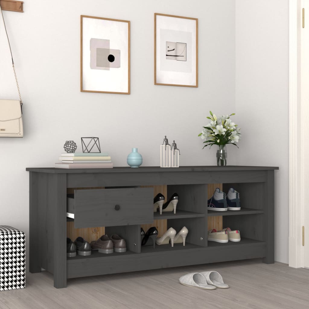 Armario Zapatero De Madera Maciza De Pino Gris 110x38x45,5 Cm / Vetonek_1