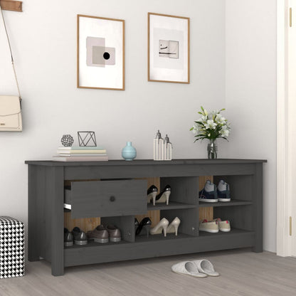 Armario Zapatero De Madera Maciza De Pino Gris 110x38x45,5 Cm / Vetonek_1
