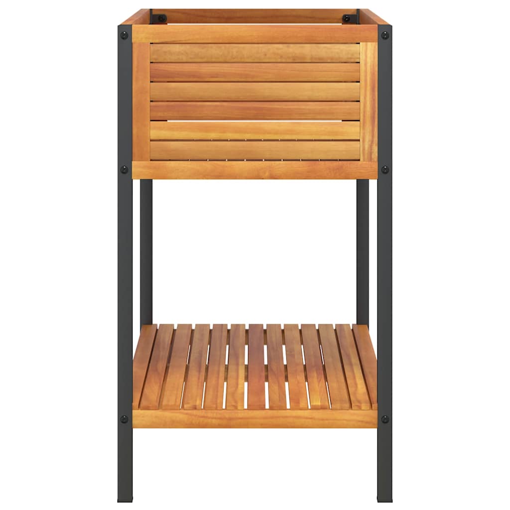 Jardinera Con Estante Madera Maciza Acacia Y Acero 80x45x80 Cm_4