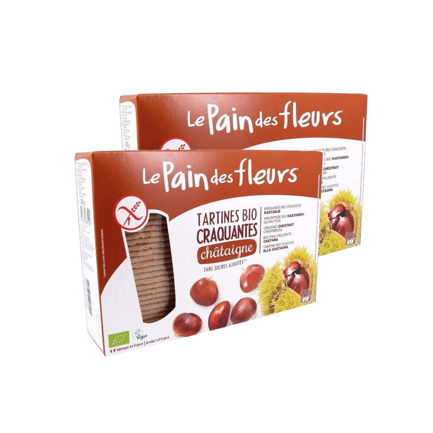 Embalagem de 2 biscoitos crocantes tostados com castanhas biológicas, Le pain de fleurs, 300 g