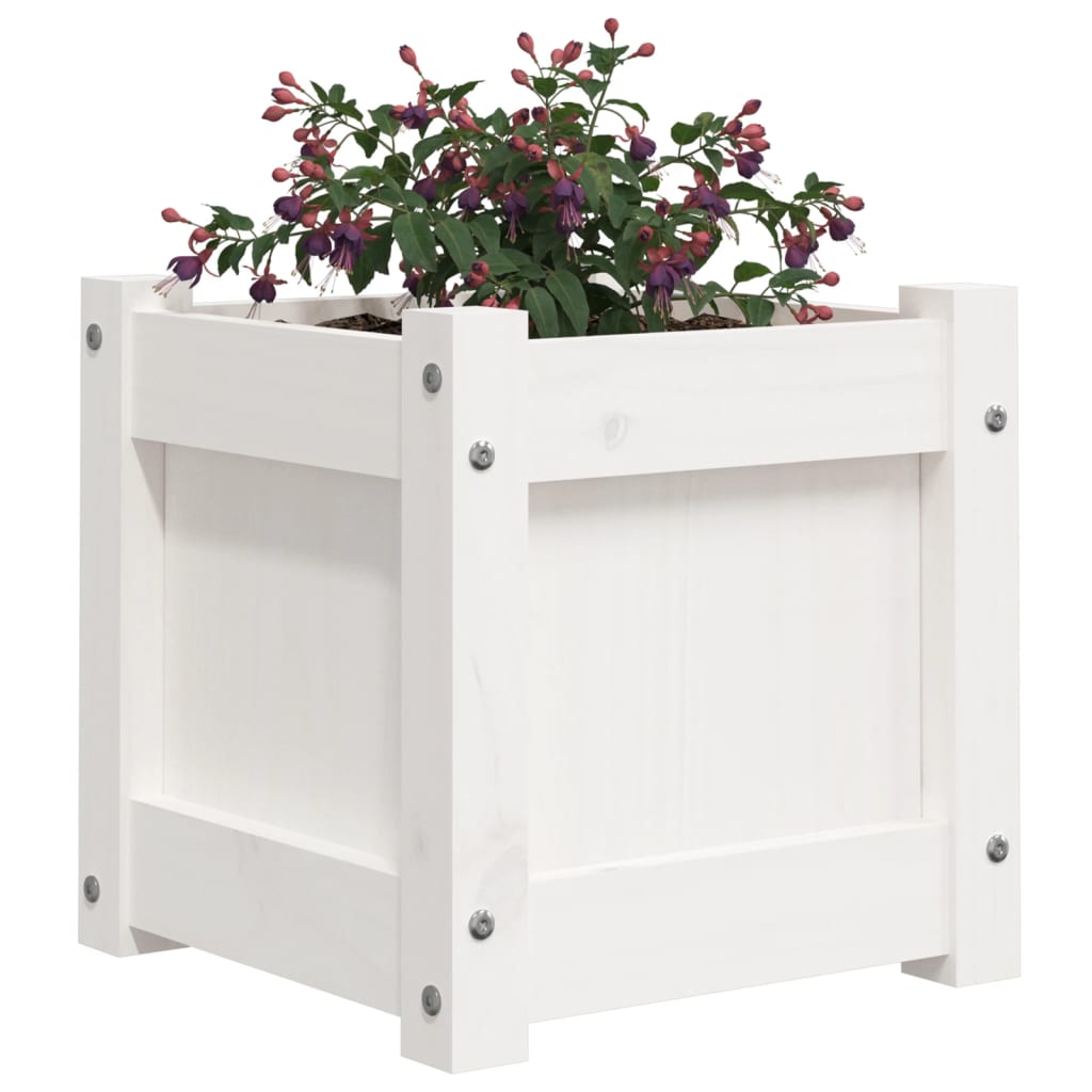 Jardinera De Madera Maciza De Pino Blanca 31x31x31 Cm_3