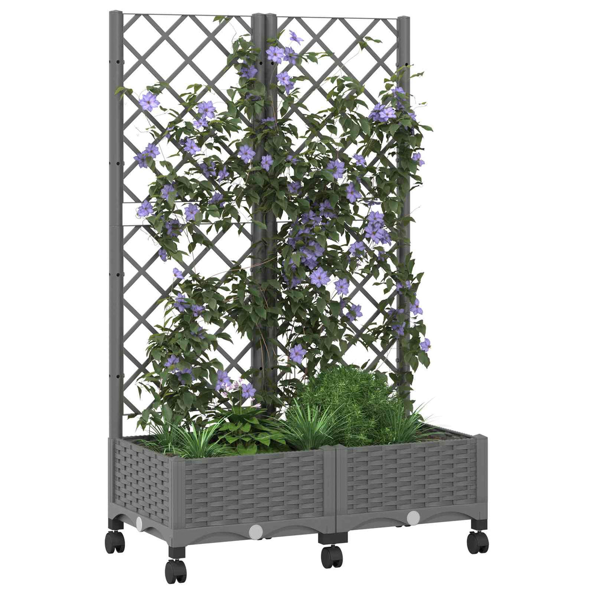 Jardinera Con Enrejado Y Ruedas Gris Claro 80 X 40 X 131,5 Cm_2