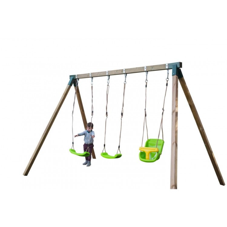 Columpio Triple De Madera Cuadrada Masgames Nori Xl + Asiento Bebe._1