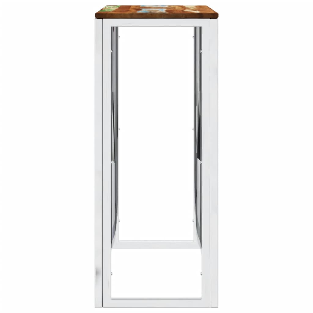Mesa Consola Acero Inoxidable Madera Maciza Reciclada Plateada_2