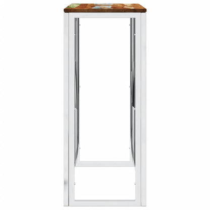 Mesa Consola Acero Inoxidable Madera Maciza Reciclada Plateada_2