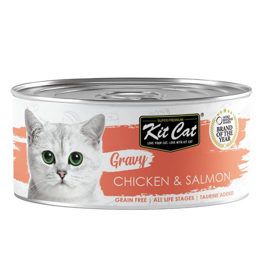 Kit Cat Canned Gravy - Frango e Salmão 70g Ração húmida para gatos com molho