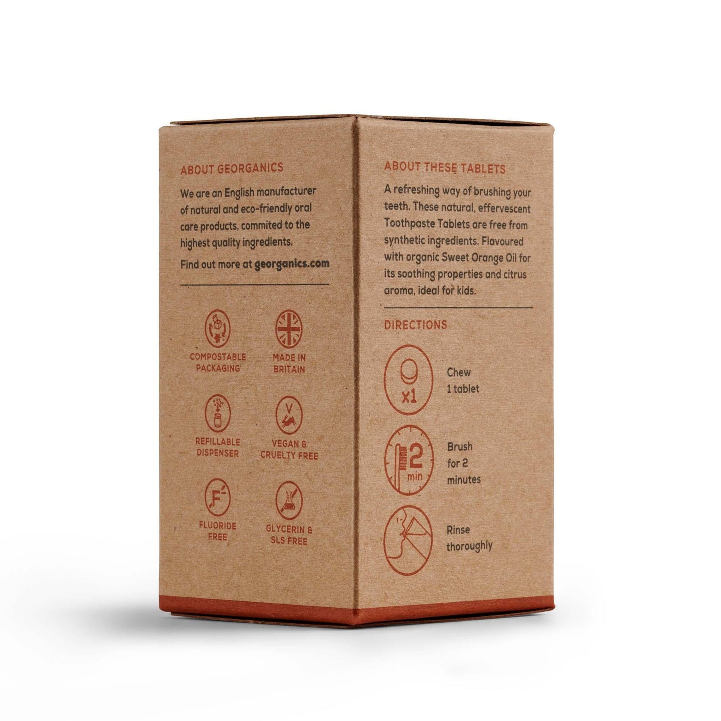 Comprimidos de pasta de dentes com sabor a laranja natural da Georganics, 120 comprimidos