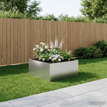 Macetero De Jardín Plateado 100 X 100 X 40 Cm Acero Galvanizado_1