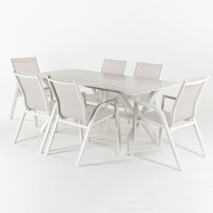 Conjunto De Mesas Y Sillas De Jardín, Aluminio Sofisticado, Aluminio Y Textilene, Color Blanco, Mesa: 190x90x75 Silla: 90x66x56_2