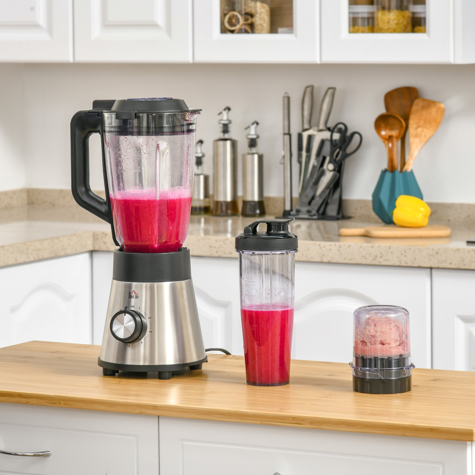 Homcom Batidora Vaso 1000w Jarra De 1.5l 4 Programas Y 5 Velocidades Ajustables_1