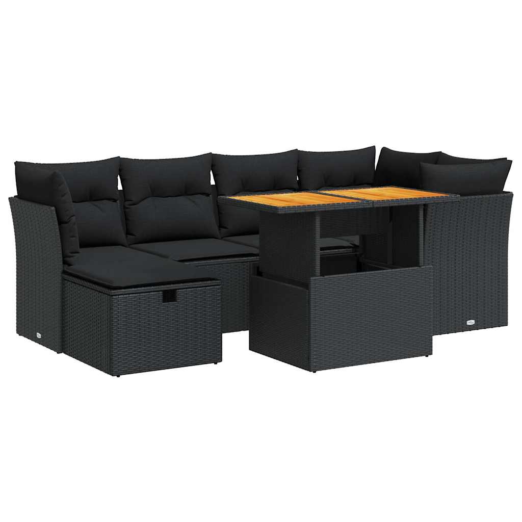 Set Sofás Jardín Y Cojines 7 Pzas Ratán Sintético Acacia Negro / Vetonek_1