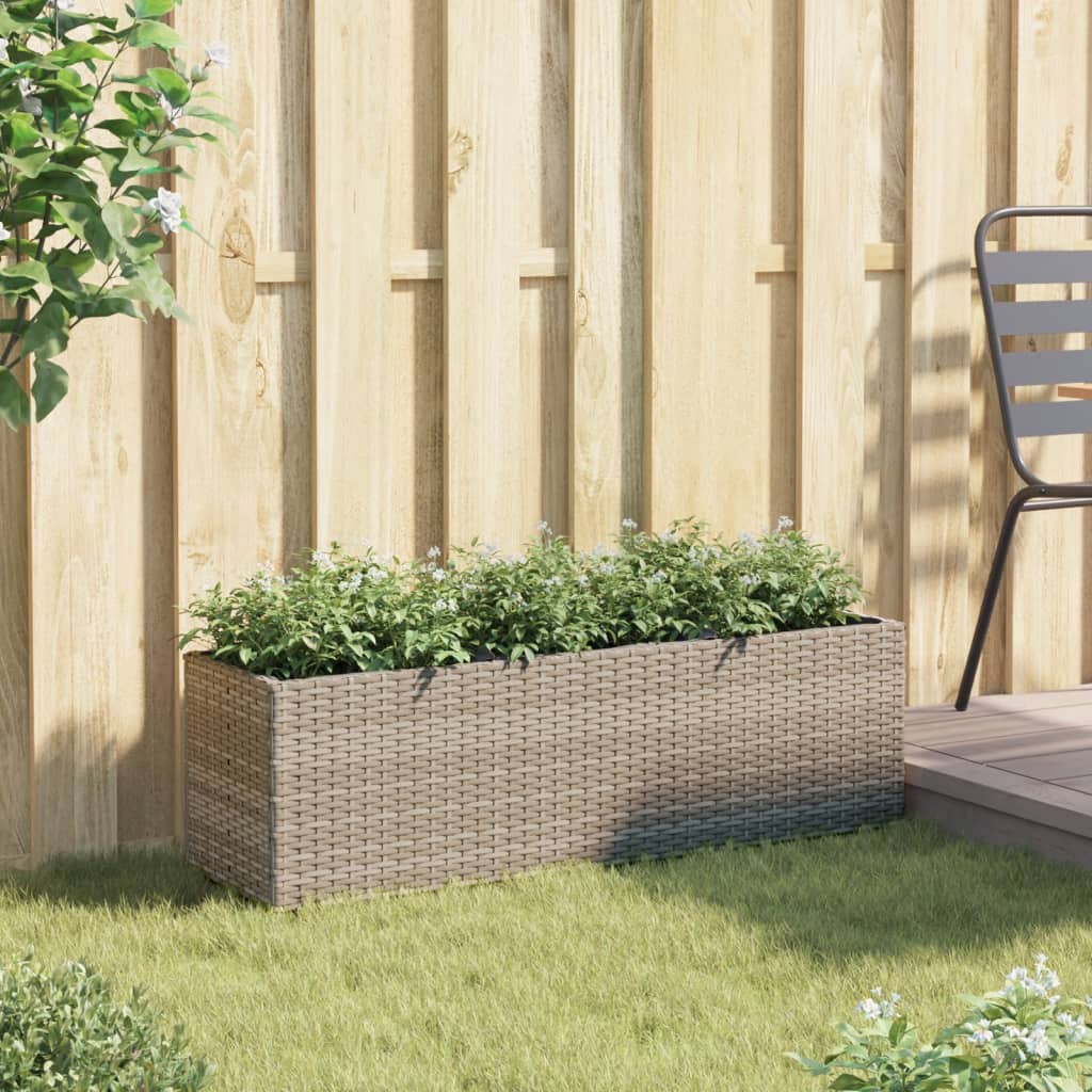 Jardinera Con 3 Maceteros Ratán Sintético Gris 105x30x32 Cm_2