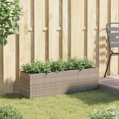Jardinera Con 3 Maceteros Ratán Sintético Gris 105x30x32 Cm_2