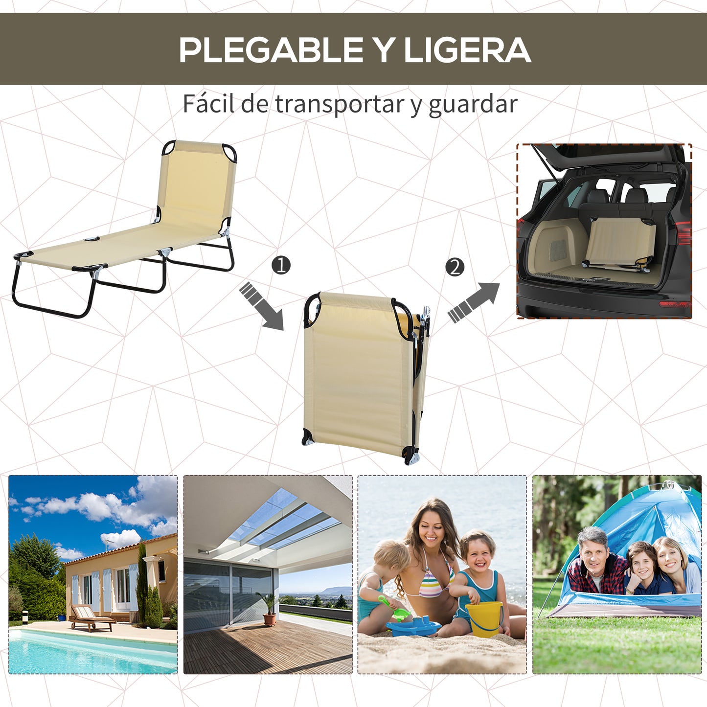 Outsunny Conjunto De 2 Tumbonas Plegables Con Respaldo 188x56x28 Cm Beige_5