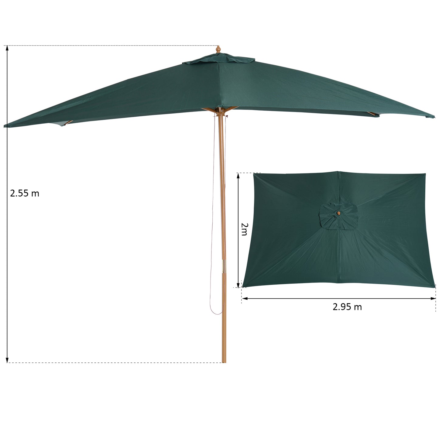 Outsunny Sombrilla Parasol 3x2x2,55m Jardín Terraza Poliéster 180g/m² Y Madera_2